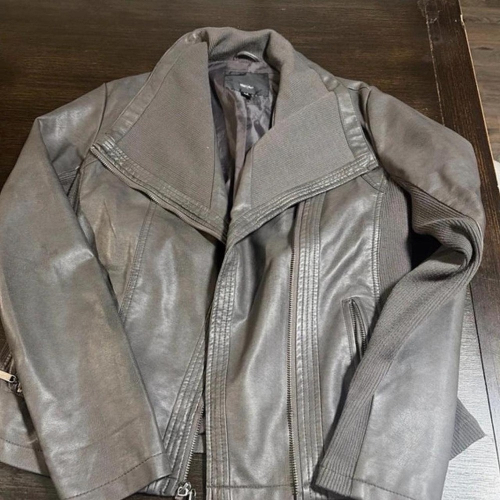 Grey leather biker jacket